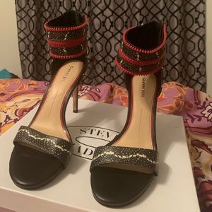 Gianni Bini Zaylie Black Leather Snakeskin Heels